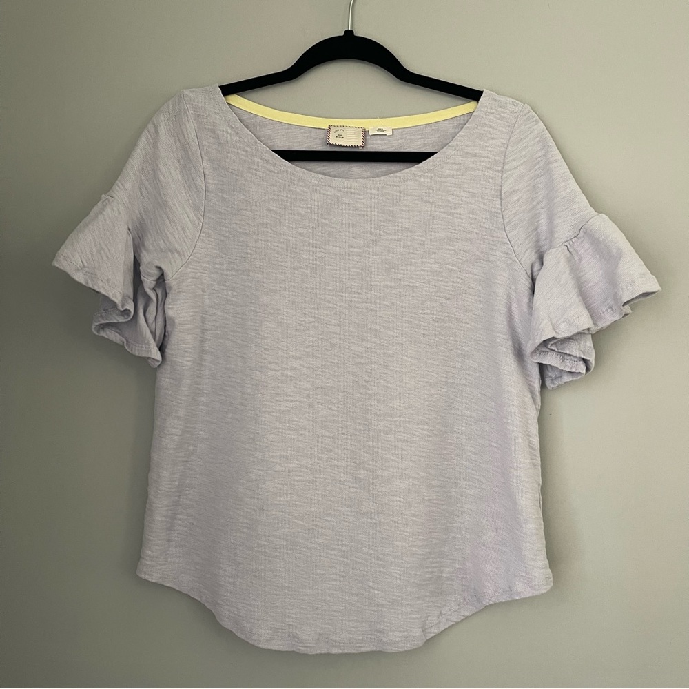 New Blue Postage Stamp Anthropologie Linen Ruffle T-Shirt Size Medium
